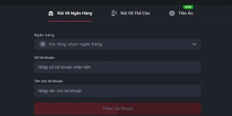 Thành viên hãy xác minh tài khoản hợp lệ để rút tiền thành công